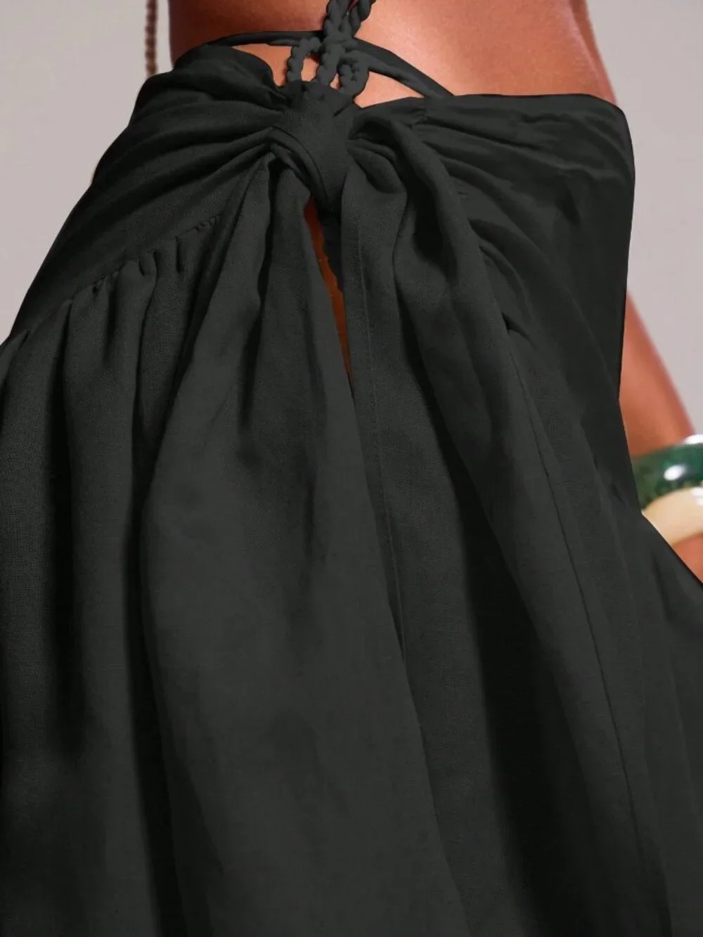 Black Sexy Women's Tie Side Low Rise Cover Up Maxi Skirt